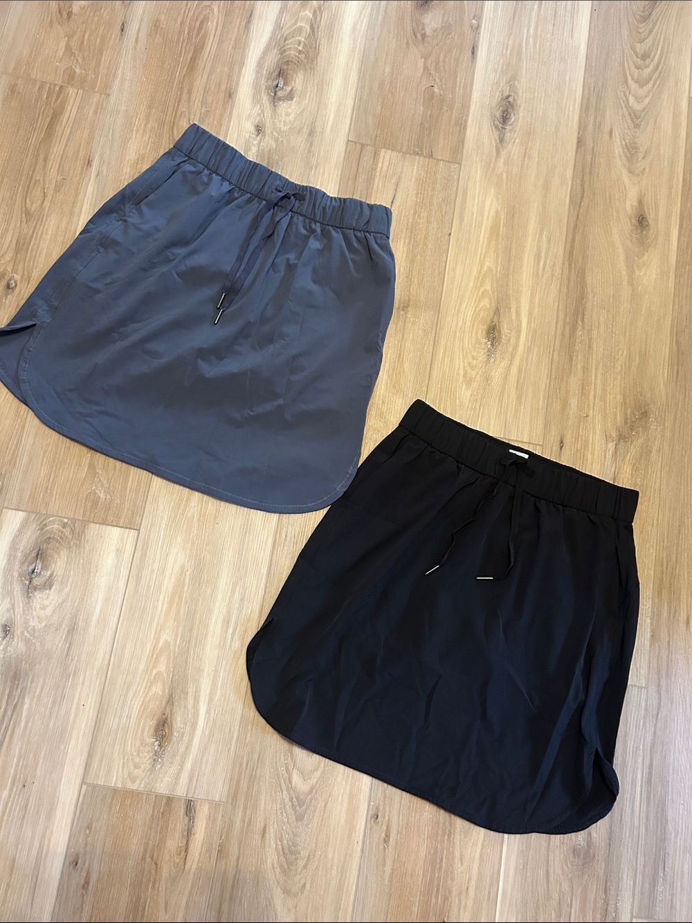 Set of 2 Athletic Works Drawstring Mini Skirts w built in shorts Black & Slate
